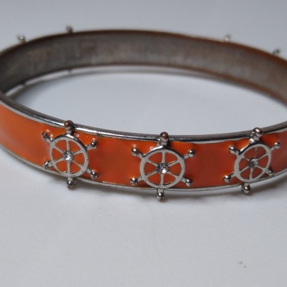 Vintage Orange Enamel Ship Helm Metal Bangle - Picture 3 of 15